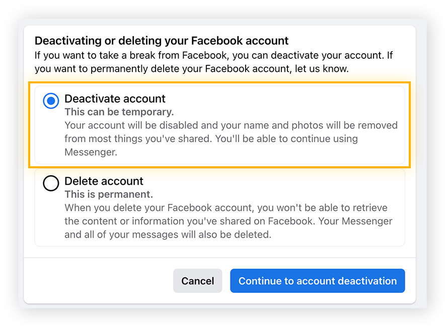 where to deactivate facebook