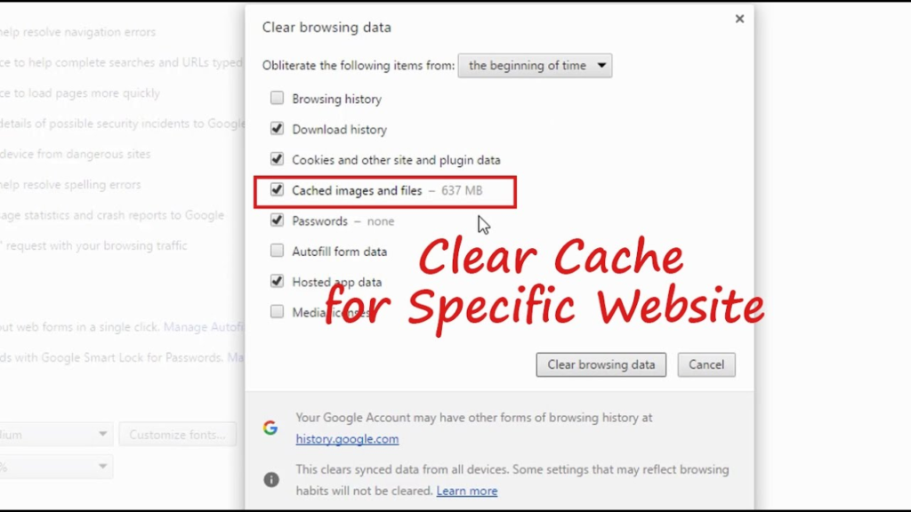 clear cache for specific site chrome